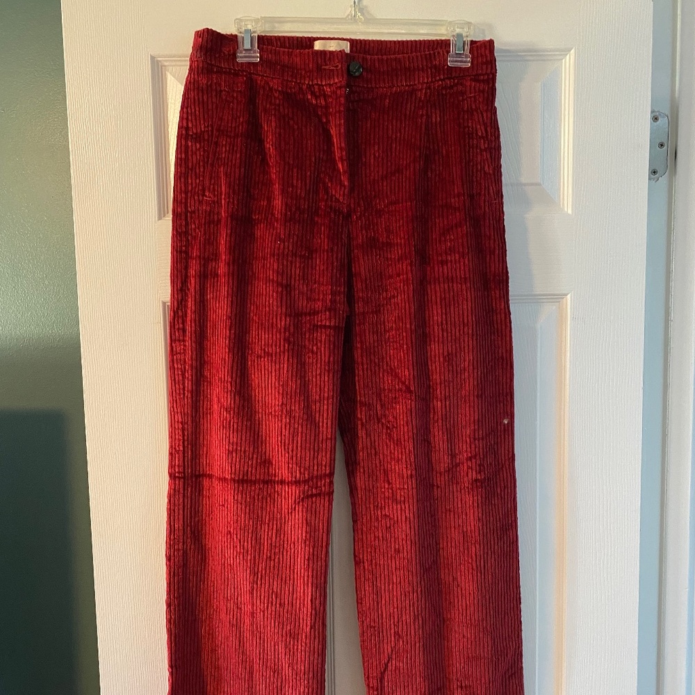 Sezane Wide-Leg Corduroy Pants in Deep Red